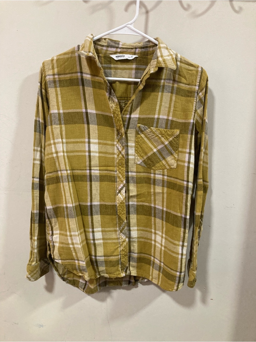 Sonoma Yellow and White Plaid Button-Up